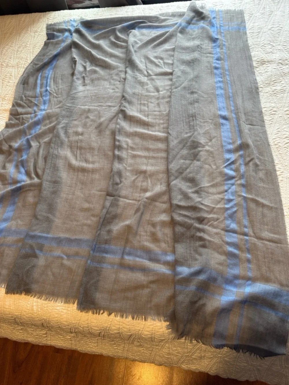 Ermenegildo Zegna Gray Scarf with Blue Stripes made in Italy 55x55
